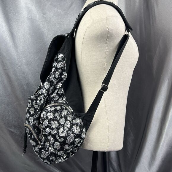 Victoria's Secret PINK Drawstring Silver Sequin Bling Large Backpack Pockets Y2K - Picture 4 of 17